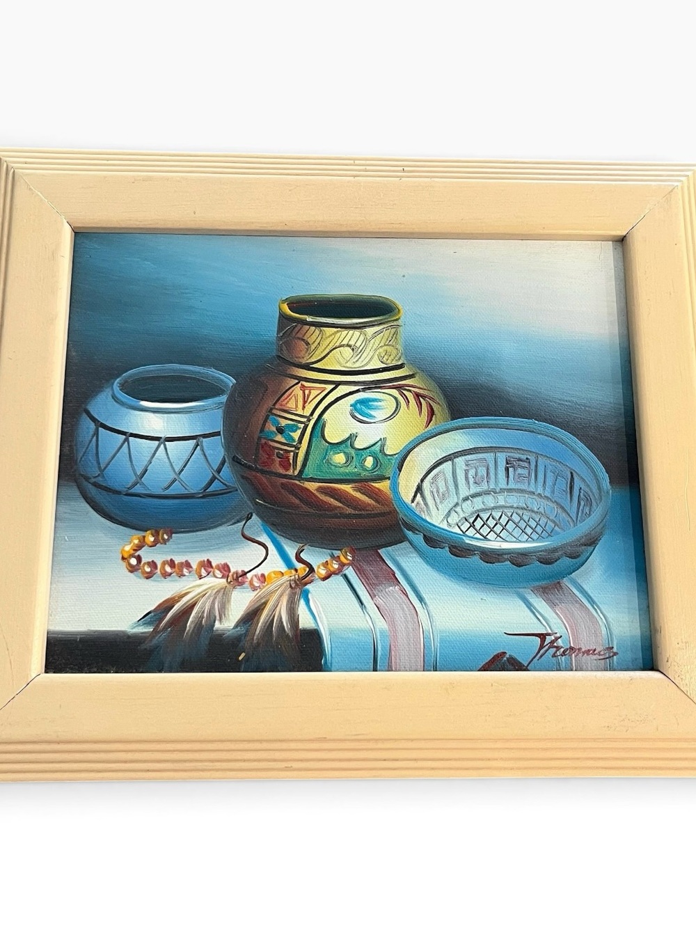 Original Oil Painting Thomas Navajo Southwestern Pottery Still Life Signed